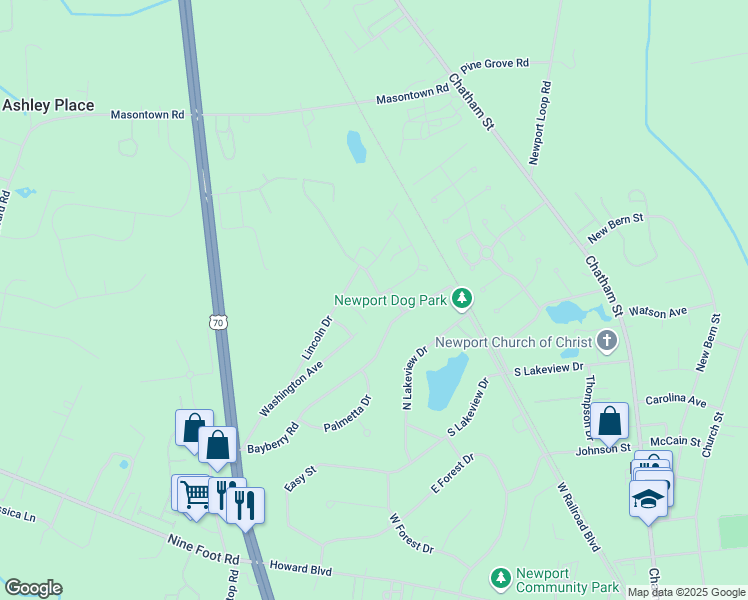 map of restaurants, bars, coffee shops, grocery stores, and more near 207 Foxhall Road in Newport