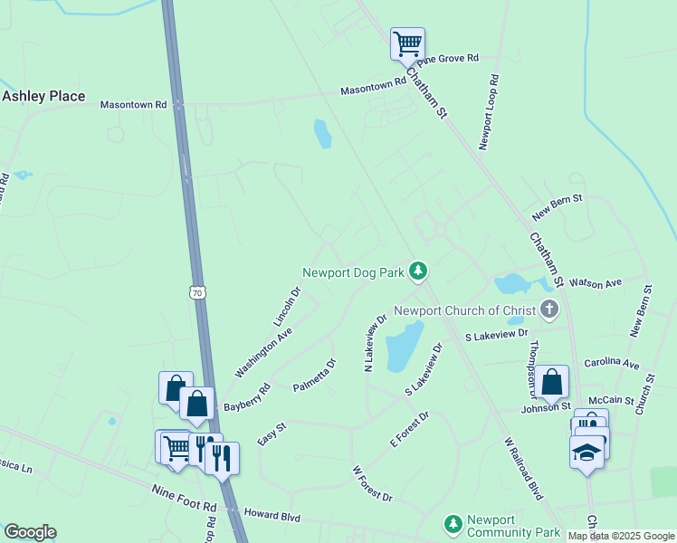 map of restaurants, bars, coffee shops, grocery stores, and more near 207 Foxhall Road in Newport