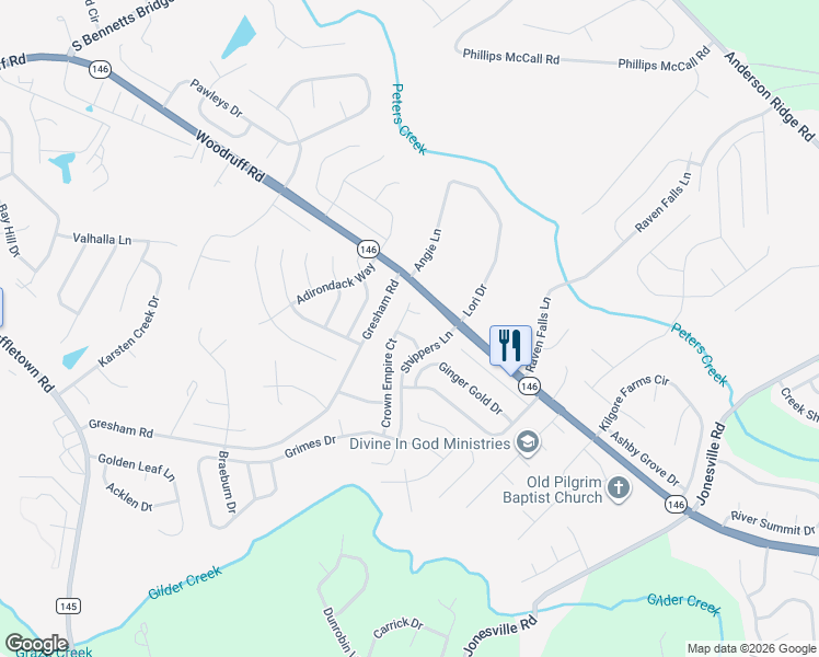 map of restaurants, bars, coffee shops, grocery stores, and more near 4 Criterton Drive in Simpsonville