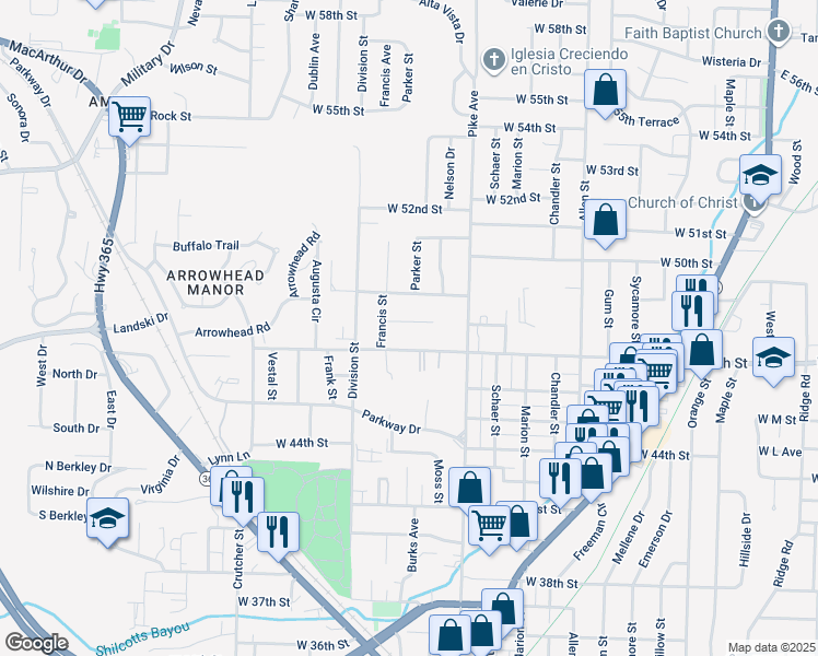 map of restaurants, bars, coffee shops, grocery stores, and more near 1302 West 48th Street in North Little Rock