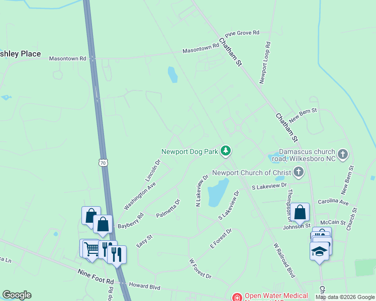 map of restaurants, bars, coffee shops, grocery stores, and more near 201 Foxhall Road in Newport