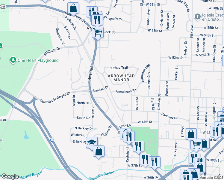 map of restaurants, bars, coffee shops, grocery stores, and more near 1940 Arrowhead Road in North Little Rock