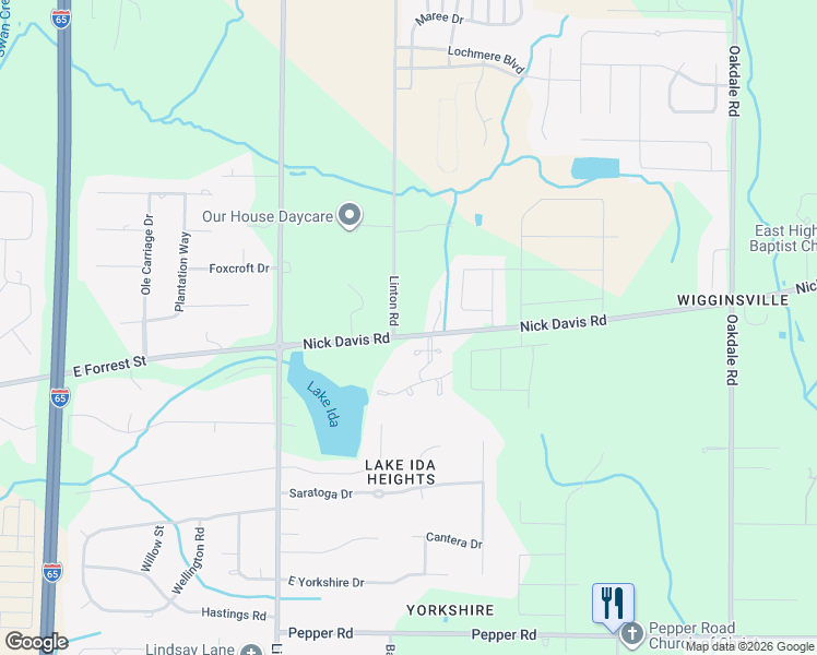 map of restaurants, bars, coffee shops, grocery stores, and more near 16593 Arbor Drive in Athens