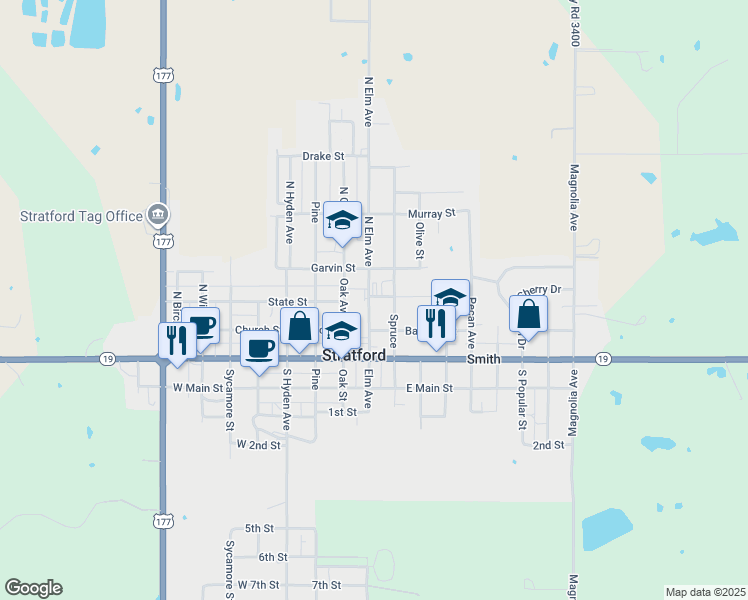map of restaurants, bars, coffee shops, grocery stores, and more near 401 State Street in Stratford