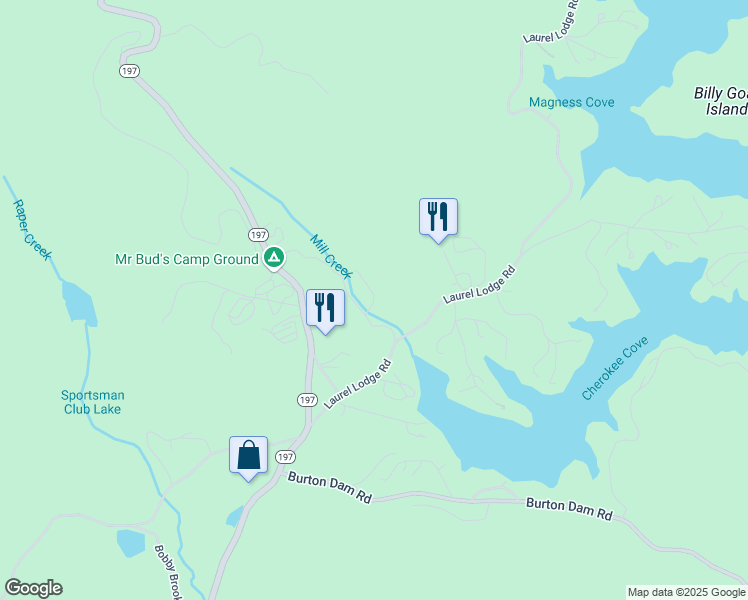 map of restaurants, bars, coffee shops, grocery stores, and more near Commissioner Circle in Clarkesville