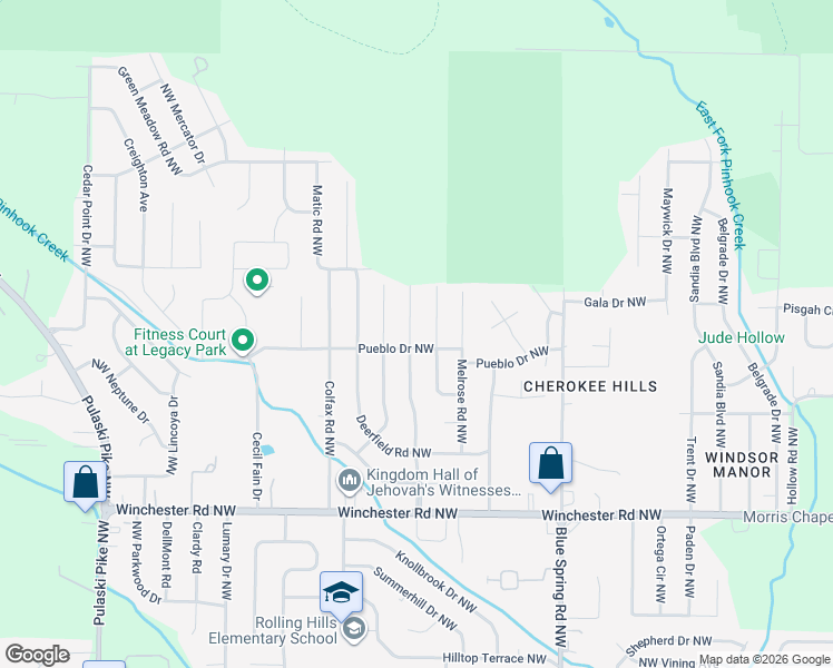 map of restaurants, bars, coffee shops, grocery stores, and more near 6200 Valley Park Drive Northwest in Huntsville