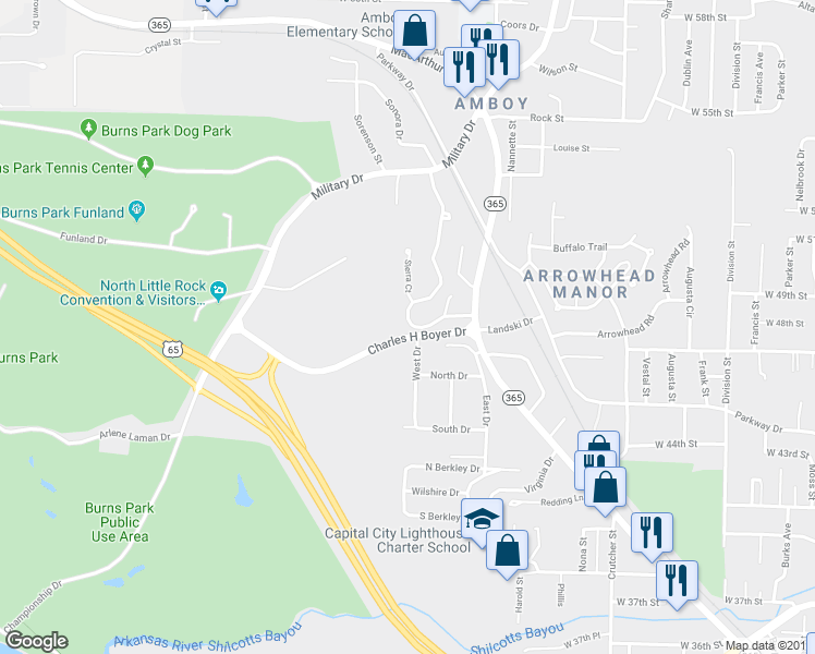 map of restaurants, bars, coffee shops, grocery stores, and more near 311 Sierra Madre Drive in North Little Rock