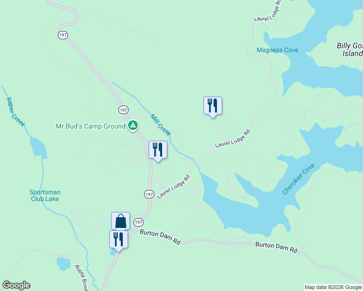 map of restaurants, bars, coffee shops, grocery stores, and more near Commissioner Circle in Clarkesville