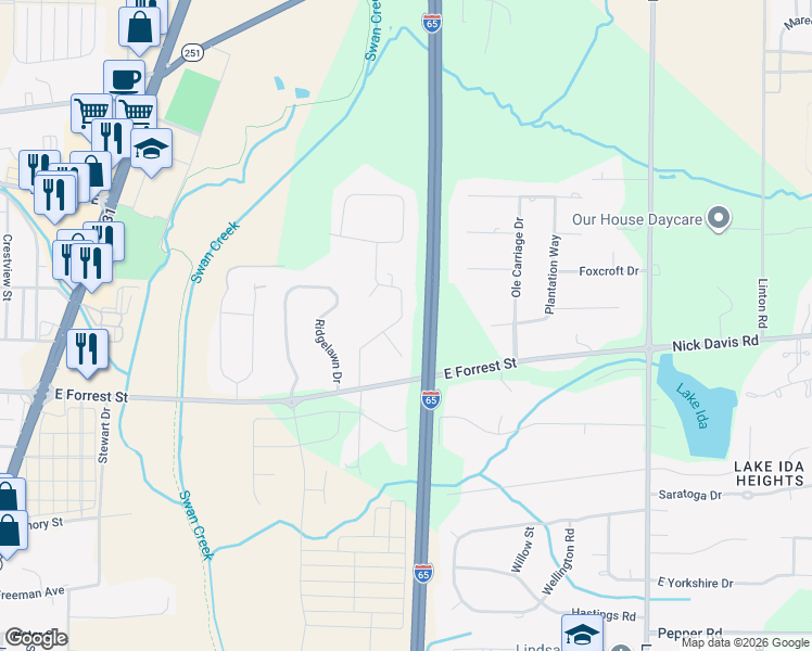 map of restaurants, bars, coffee shops, grocery stores, and more near 202 Briarwood Road in Athens