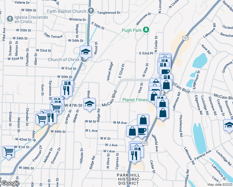 map of restaurants, bars, coffee shops, grocery stores, and more near 404 McCain Boulevard in North Little Rock
