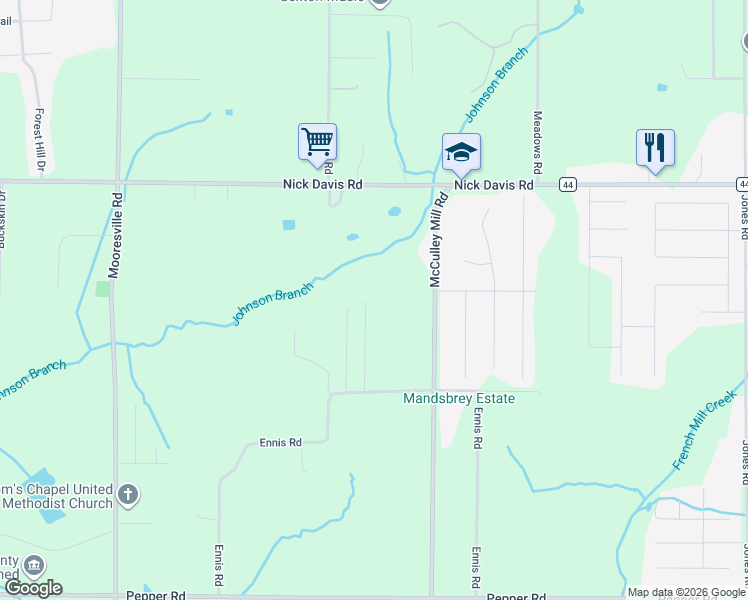 map of restaurants, bars, coffee shops, grocery stores, and more near 16684 Sandy Lane in Athens