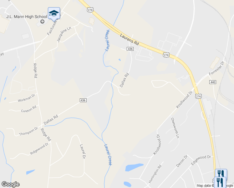 map of restaurants, bars, coffee shops, grocery stores, and more near 1 Tolbert Drive in Greenville