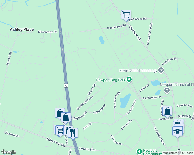 map of restaurants, bars, coffee shops, grocery stores, and more near 126 Lincoln Drive in Newport