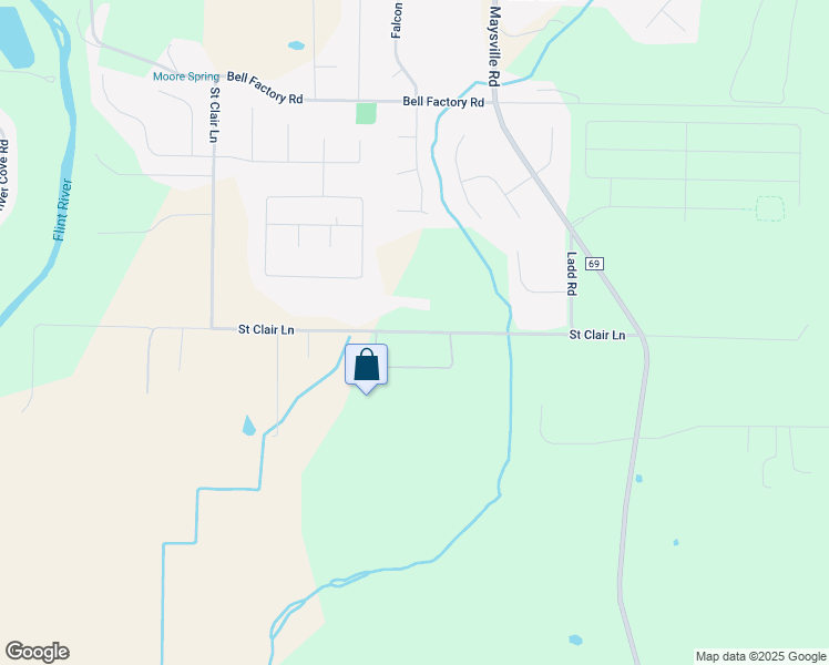 map of restaurants, bars, coffee shops, grocery stores, and more near 547 Saint Clair Lane in Huntsville