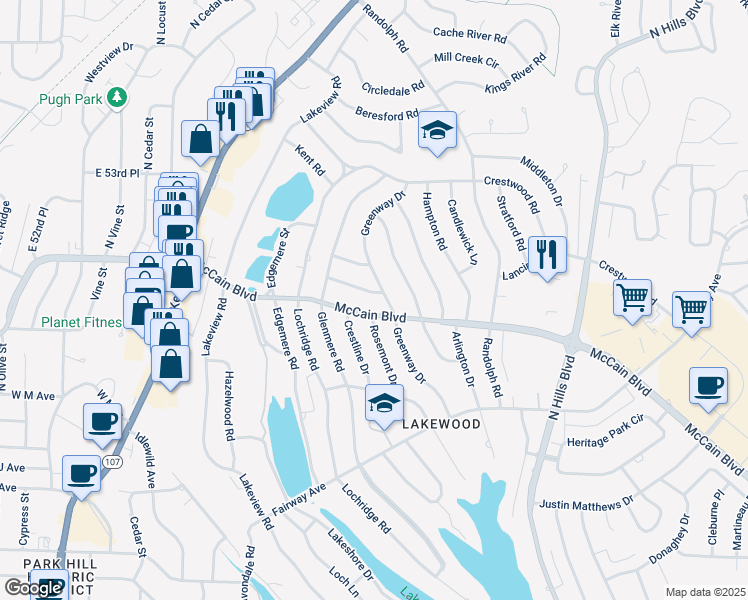 map of restaurants, bars, coffee shops, grocery stores, and more near 1801 McCain Boulevard in North Little Rock