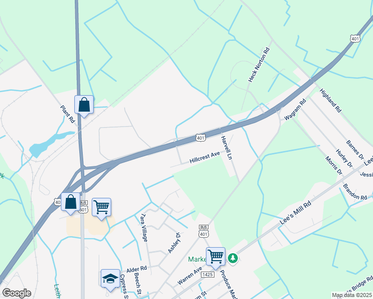 map of restaurants, bars, coffee shops, grocery stores, and more near 16203 Omega Avenue in Laurinburg