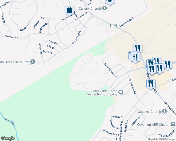 map of restaurants, bars, coffee shops, grocery stores, and more near 305 Woodberry Place in Jacksonville