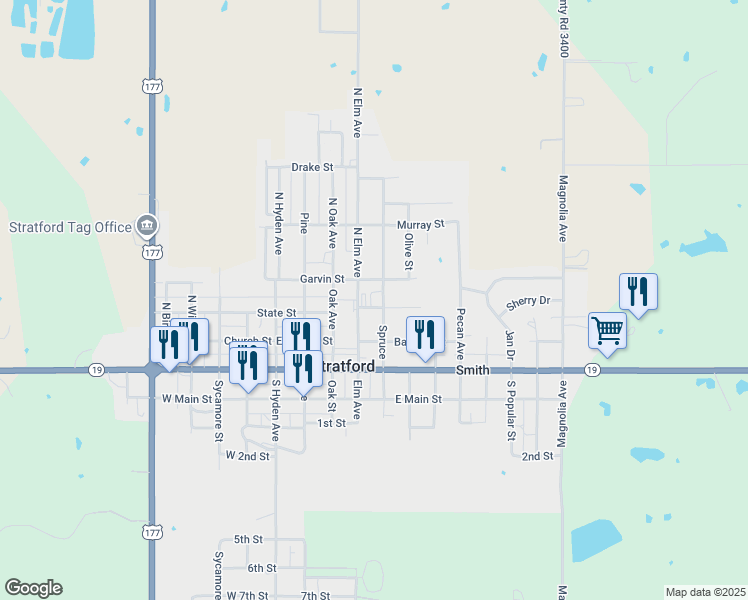 map of restaurants, bars, coffee shops, grocery stores, and more near 401 State Street in Stratford