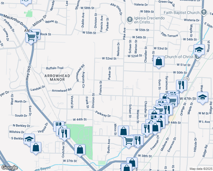 map of restaurants, bars, coffee shops, grocery stores, and more near 1302 West 48th Street in North Little Rock
