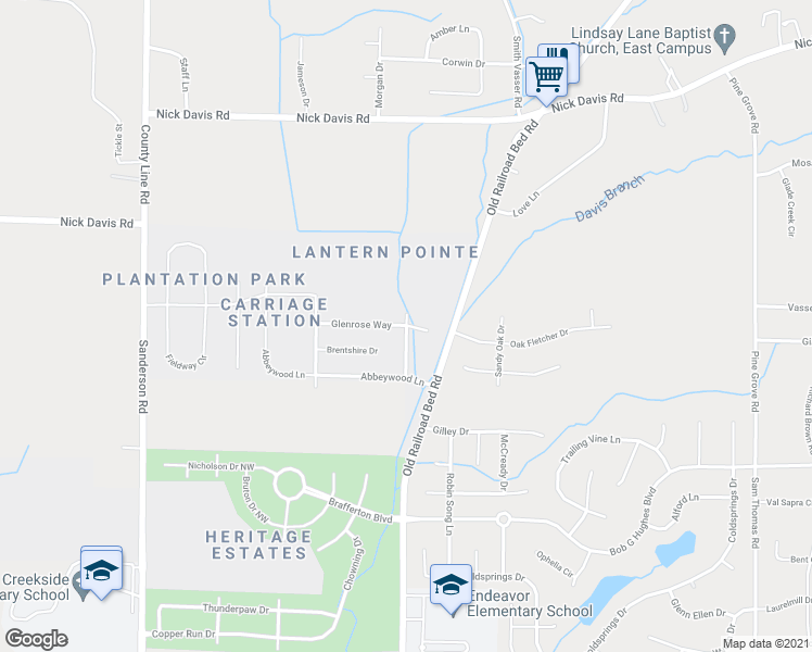 map of restaurants, bars, coffee shops, grocery stores, and more near Glenrose Way in Harvest