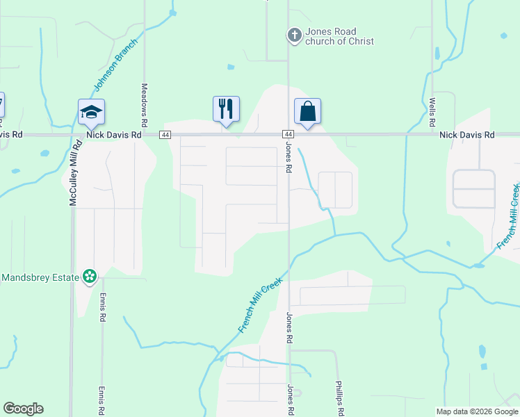 map of restaurants, bars, coffee shops, grocery stores, and more near 16695 Jones Road in Athens