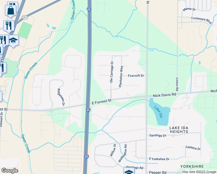map of restaurants, bars, coffee shops, grocery stores, and more near 323 Ole Carriage Drive in Athens