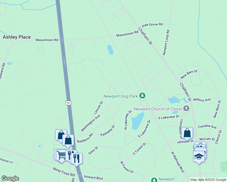 map of restaurants, bars, coffee shops, grocery stores, and more near 213 Foxhall Road in Newport