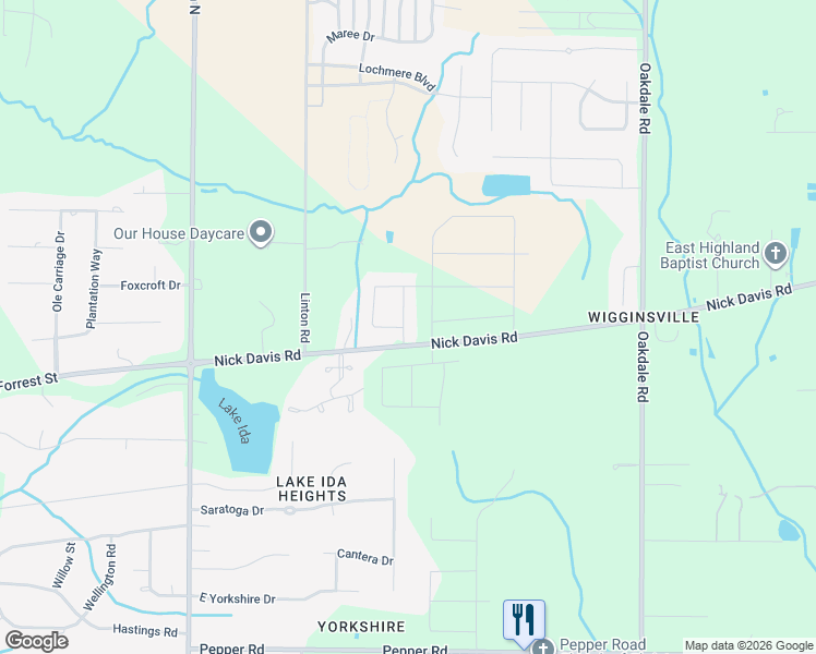 map of restaurants, bars, coffee shops, grocery stores, and more near 22469 Nick Davis Road in Athens