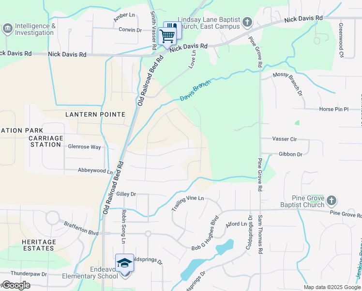 map of restaurants, bars, coffee shops, grocery stores, and more near 135 Oak Fletcher Drive in Harvest