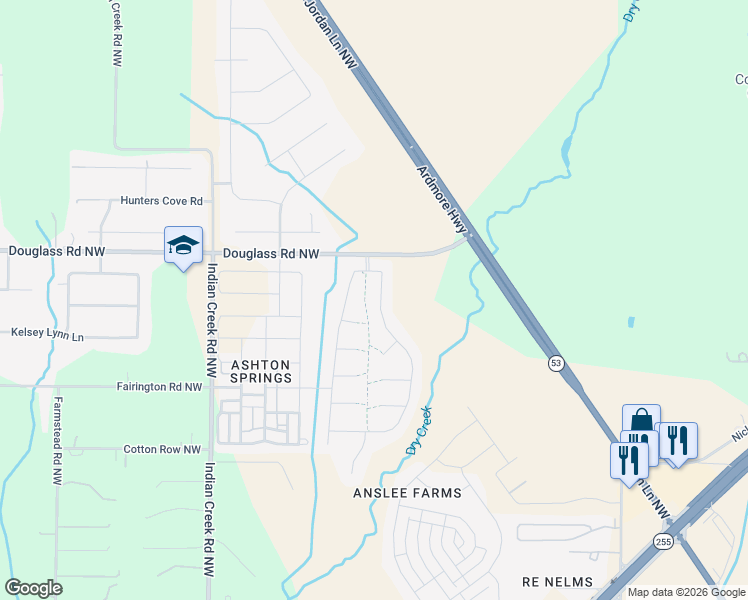 map of restaurants, bars, coffee shops, grocery stores, and more near 6504 Moon Crest Lane Northwest in Huntsville