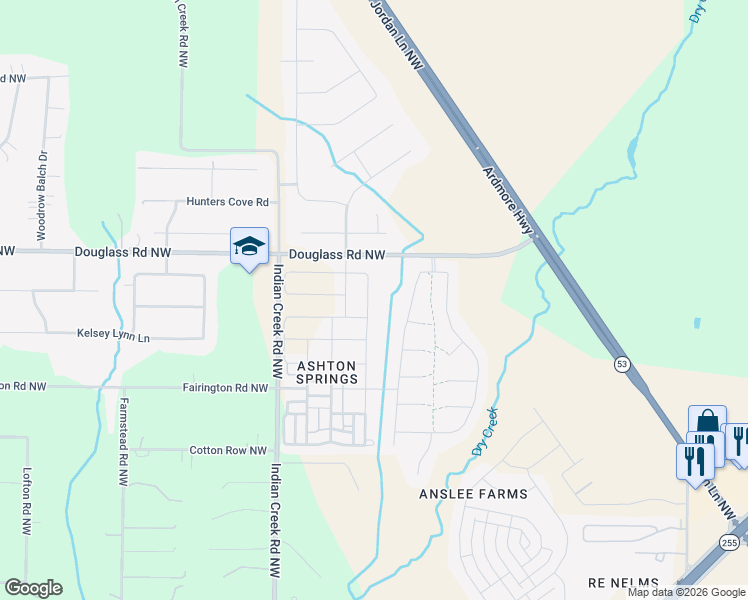 map of restaurants, bars, coffee shops, grocery stores, and more near 72 Douglass Road Northwest in Huntsville