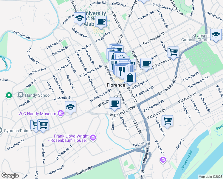 map of restaurants, bars, coffee shops, grocery stores, and more near in Florence
