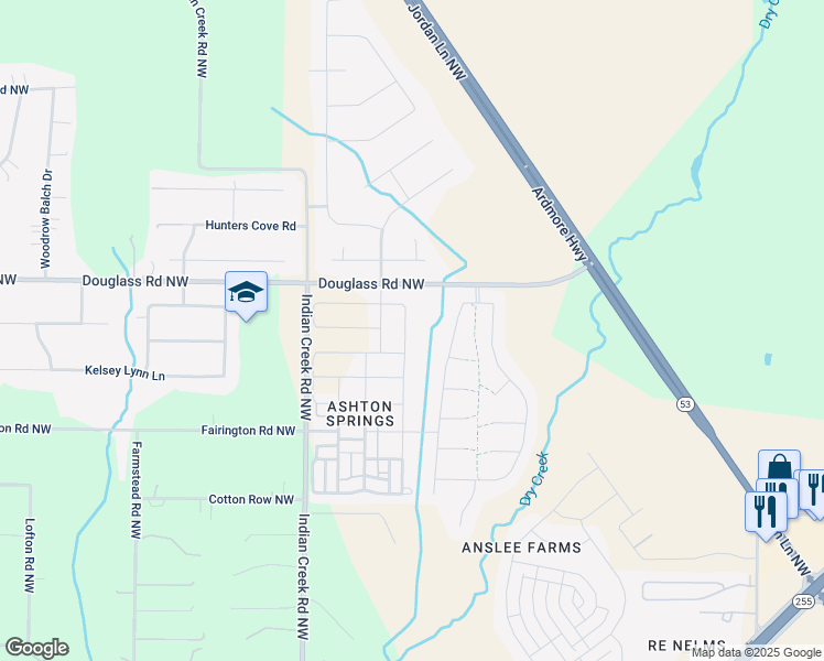 map of restaurants, bars, coffee shops, grocery stores, and more near 6137 Taramore Lane Northwest in Huntsville