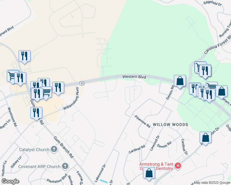 map of restaurants, bars, coffee shops, grocery stores, and more near 5079 Western Boulevard in Jacksonville