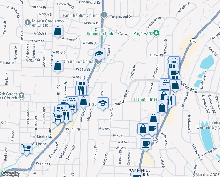 map of restaurants, bars, coffee shops, grocery stores, and more near 4812 Massie Street in North Little Rock
