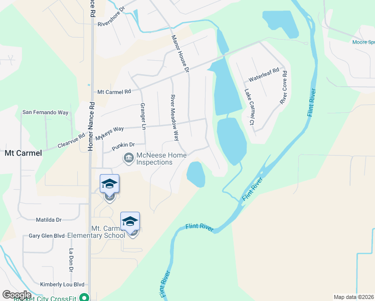 map of restaurants, bars, coffee shops, grocery stores, and more near 125 River Mill Road in Huntsville