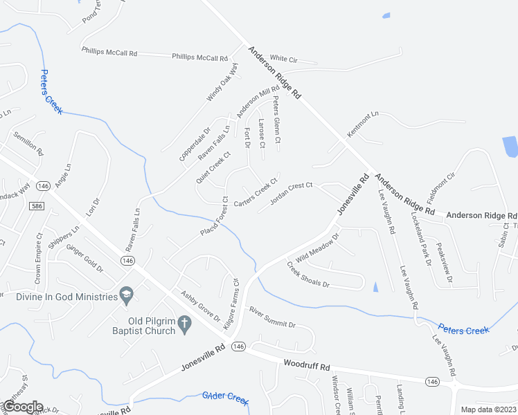 map of restaurants, bars, coffee shops, grocery stores, and more near 136 Jordan Crest Court in Simpsonville