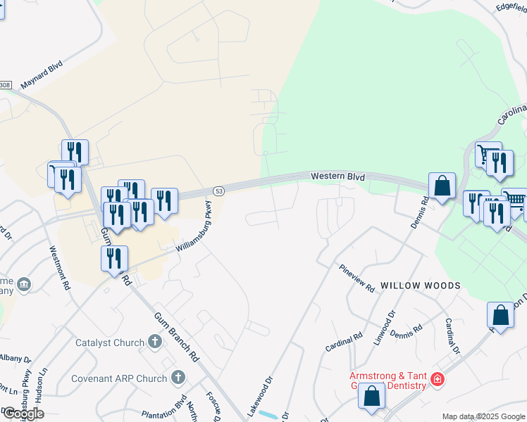 map of restaurants, bars, coffee shops, grocery stores, and more near Arlington Meadows Drive in Jacksonville