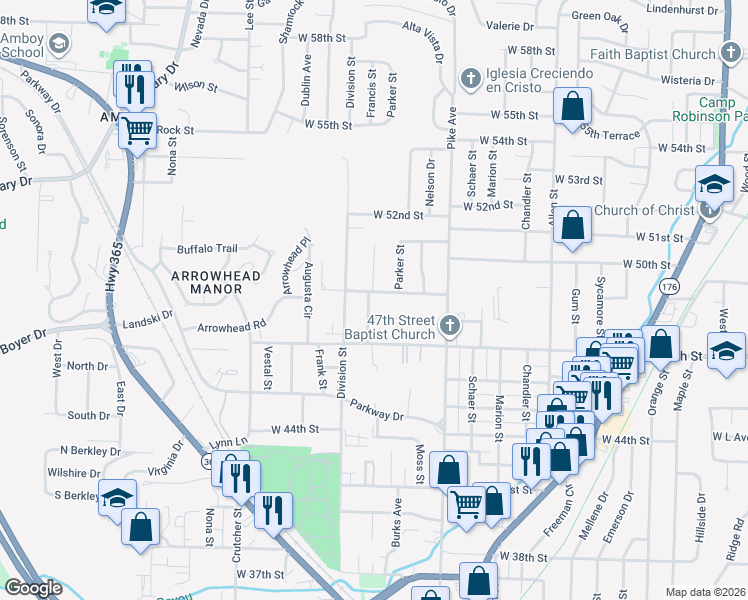 map of restaurants, bars, coffee shops, grocery stores, and more near 1409 West 49th Street in North Little Rock