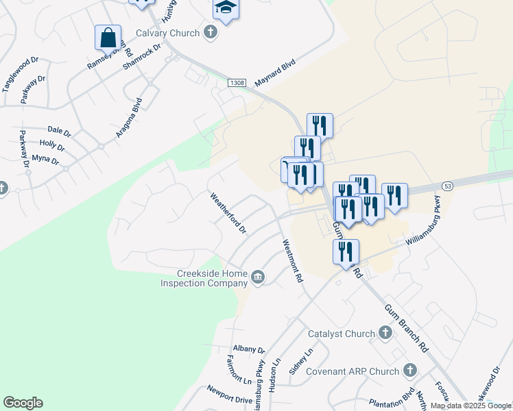 map of restaurants, bars, coffee shops, grocery stores, and more near 102 Ravenscroft Way in Jacksonville