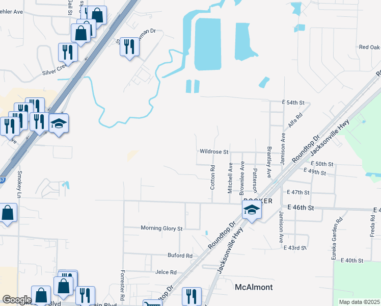 map of restaurants, bars, coffee shops, grocery stores, and more near 5400 East 49th Street in North Little Rock