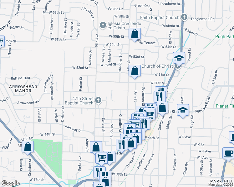 map of restaurants, bars, coffee shops, grocery stores, and more near 4901 Allen Street in North Little Rock