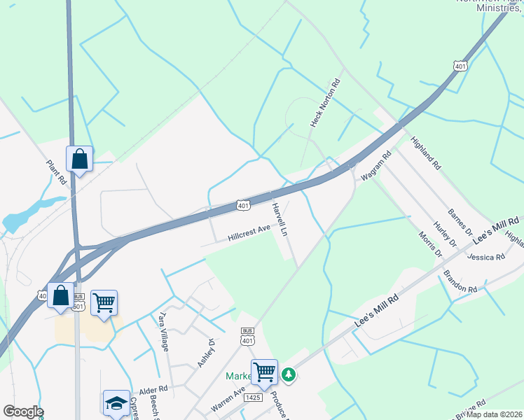 map of restaurants, bars, coffee shops, grocery stores, and more near 16361 Omega Avenue in Laurinburg