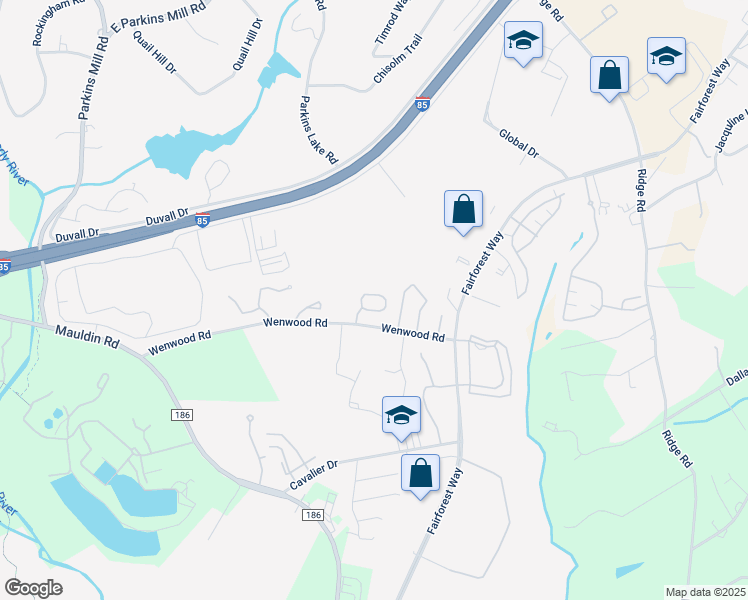 map of restaurants, bars, coffee shops, grocery stores, and more near 490 Wenwood Circle in Greenville