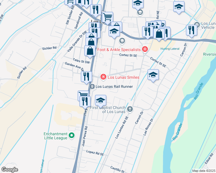 map of restaurants, bars, coffee shops, grocery stores, and more near 219 Courthouse Road in Los Lunas