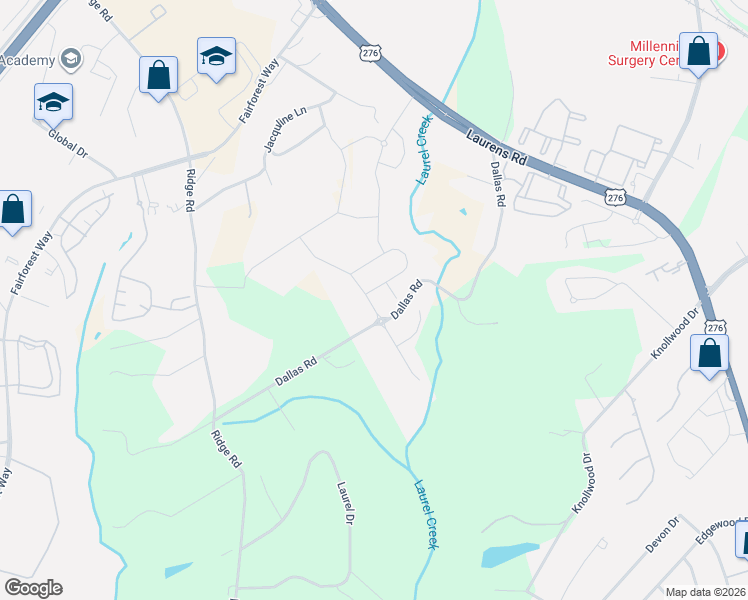 map of restaurants, bars, coffee shops, grocery stores, and more near 400 Dallas Road in Greenville