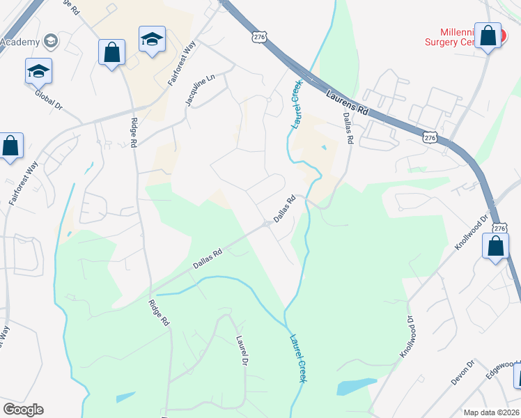 map of restaurants, bars, coffee shops, grocery stores, and more near 400 Dallas Road in Greenville