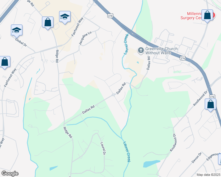 map of restaurants, bars, coffee shops, grocery stores, and more near 400 Dallas Road in Greenville