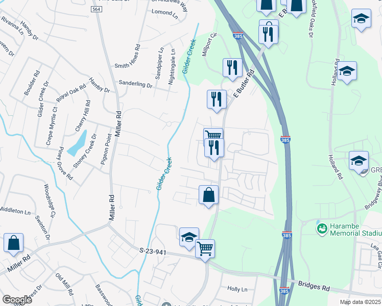 map of restaurants, bars, coffee shops, grocery stores, and more near 450 Woodbark Court in Mauldin