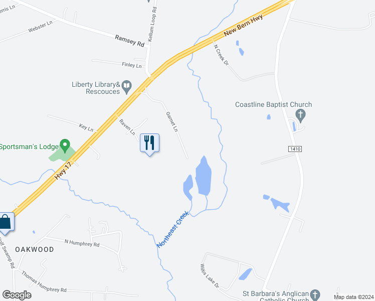 map of restaurants, bars, coffee shops, grocery stores, and more near 127 Garnet Lane in Jacksonville